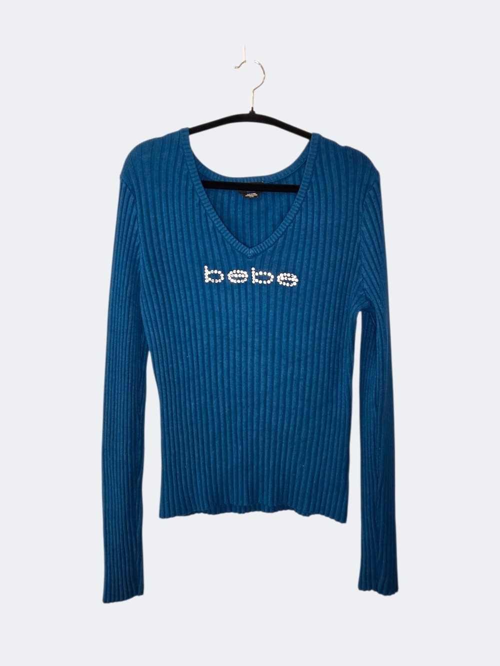 Y2k bebe Ribbed V-Neck Teal Sweater!